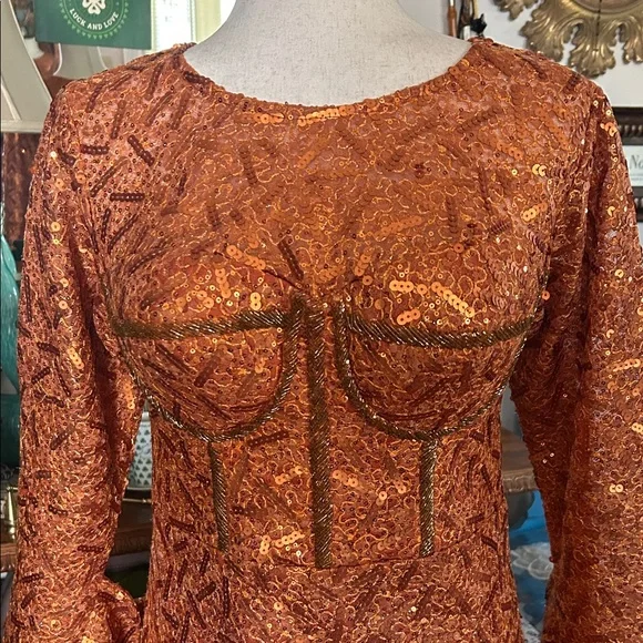 Vintage Orange Sequin Gown - Picture 3 of 16